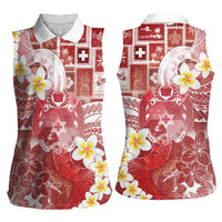 Tonga Christmas Women Sleeveless Polo Shirt Kilisimasi Fiefia Retro Style Red LT05 - Polynesian Pride