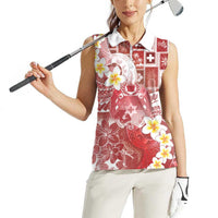 Tonga Christmas Women Sleeveless Polo Shirt Kilisimasi Fiefia Retro Style Red LT05 - Polynesian Pride