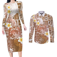 Tonga Christmas Couples Matching Long Sleeve Bodycon Dress and Long Sleeve Button Shirt Kilisimasi Fiefia Retro Style Brown LT05 Brown - Polynesian Pride