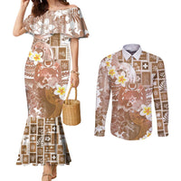 Tonga Christmas Couples Matching Mermaid Dress and Long Sleeve Button Shirt Kilisimasi Fiefia Retro Style Brown LT05 Brown - Polynesian Pride