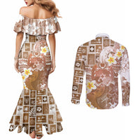 Tonga Christmas Couples Matching Mermaid Dress and Long Sleeve Button Shirt Kilisimasi Fiefia Retro Style Brown LT05 - Polynesian Pride
