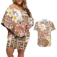 Tonga Christmas Couples Matching Off Shoulder Short Dress and Hawaiian Shirt Kilisimasi Fiefia Retro Style Brown LT05 Brown - Polynesian Pride