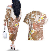 Tonga Christmas Couples Matching Off The Shoulder Long Sleeve Dress and Hawaiian Shirt Kilisimasi Fiefia Retro Style Brown LT05 - Polynesian Pride