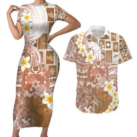 Tonga Christmas Couples Matching Short Sleeve Bodycon Dress and Hawaiian Shirt Kilisimasi Fiefia Retro Style Brown LT05 Brown - Polynesian Pride