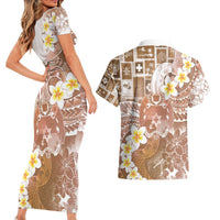 Tonga Christmas Couples Matching Short Sleeve Bodycon Dress and Hawaiian Shirt Kilisimasi Fiefia Retro Style Brown LT05 - Polynesian Pride