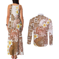 Tonga Christmas Couples Matching Tank Maxi Dress and Long Sleeve Button Shirt Kilisimasi Fiefia Retro Style Brown LT05 - Polynesian Pride