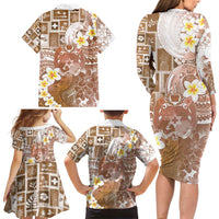 Tonga Christmas Family Matching Long Sleeve Bodycon Dress and Hawaiian Shirt Kilisimasi Fiefia Retro Style Brown LT05 - Polynesian Pride