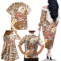 Tonga Christmas Family Matching Off The Shoulder Long Sleeve Dress and Hawaiian Shirt Kilisimasi Fiefia Retro Style Brown LT05 - Polynesian Pride