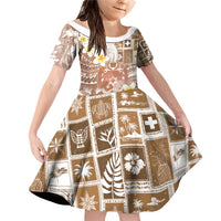 Tonga Christmas Family Matching Off Shoulder Short Dress and Hawaiian Shirt Kilisimasi Fiefia Retro Style Brown LT05 Daughter's Dress Brown - Polynesian Pride