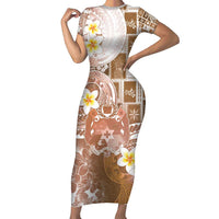 Tonga Christmas Short Sleeve Bodycon Dress Kilisimasi Fiefia Retro Style Brown LT05 Long Dress Brown - Polynesian Pride