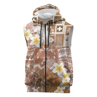 Tonga Christmas Sleeveless Zip Hoodie Kilisimasi Fiefia Retro Style Brown LT05 Brown - Polynesian Pride