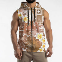 Tonga Christmas Sleeveless Zip Hoodie Kilisimasi Fiefia Retro Style Brown LT05 - Polynesian Pride