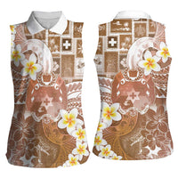Tonga Christmas Women Sleeveless Polo Shirt Kilisimasi Fiefia Retro Style Brown LT05 - Polynesian Pride