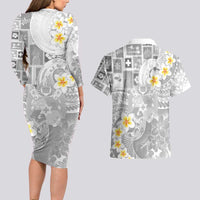 Tonga Christmas Couples Matching Long Sleeve Bodycon Dress and Hawaiian Shirt Kilisimasi Fiefia Retro Style White LT05 - Polynesian Pride