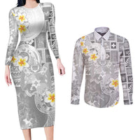 Tonga Christmas Couples Matching Long Sleeve Bodycon Dress and Long Sleeve Button Shirt Kilisimasi Fiefia Retro Style White LT05 White - Polynesian Pride
