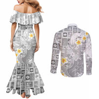 Tonga Christmas Couples Matching Mermaid Dress and Long Sleeve Button Shirt Kilisimasi Fiefia Retro Style White LT05 - Polynesian Pride