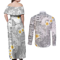 Tonga Christmas Couples Matching Off Shoulder Maxi Dress and Long Sleeve Button Shirt Kilisimasi Fiefia Retro Style White LT05 - Polynesian Pride