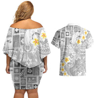 Tonga Christmas Couples Matching Off Shoulder Short Dress and Hawaiian Shirt Kilisimasi Fiefia Retro Style White LT05 - Polynesian Pride