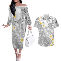 Tonga Christmas Couples Matching Off The Shoulder Long Sleeve Dress and Hawaiian Shirt Kilisimasi Fiefia Retro Style White LT05 White - Polynesian Pride