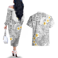 Tonga Christmas Couples Matching Off The Shoulder Long Sleeve Dress and Hawaiian Shirt Kilisimasi Fiefia Retro Style White LT05 - Polynesian Pride