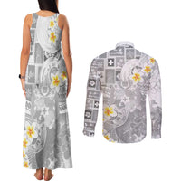 Tonga Christmas Couples Matching Tank Maxi Dress and Long Sleeve Button Shirt Kilisimasi Fiefia Retro Style White LT05 - Polynesian Pride
