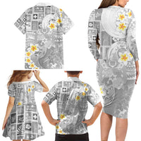 Tonga Christmas Family Matching Long Sleeve Bodycon Dress and Hawaiian Shirt Kilisimasi Fiefia Retro Style White LT05 - Polynesian Pride