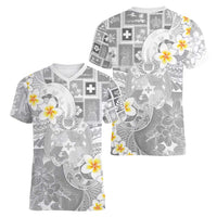 Tonga Christmas Women V-Neck T-Shirt Kilisimasi Fiefia Retro Style White LT05 - Polynesian Pride
