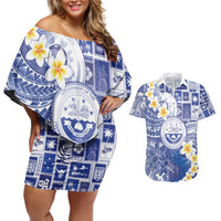 Federated States Of Micronesia Christmas Couples Matching Off Shoulder Short Dress and Hawaiian Shirt Retro Style Bright Version LT05 Blue - Polynesian Pride