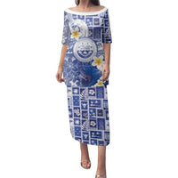 Federated States Of Micronesia Christmas Family Matching Puletasi and Hawaiian Shirt Retro Style Bright Version LT05 Mom's Dress Blue - Polynesian Pride