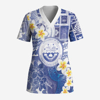 Federated States Of Micronesia Christmas Scrub Top Retro Style Bright Version LT05 Adult Blue - Polynesian Pride