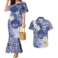 Federated States Of Micronesia Christmas Couples Matching Mermaid Dress and Hawaiian Shirt Retro Style Dark Version LT05 Navy - Polynesian Pride