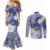 Federated States Of Micronesia Christmas Couples Matching Mermaid Dress and Long Sleeve Button Shirt Retro Style Dark Version LT05 - Polynesian Pride