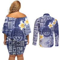 Federated States Of Micronesia Christmas Couples Matching Off Shoulder Short Dress and Long Sleeve Button Shirt Retro Style Dark Version LT05 - Polynesian Pride
