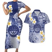 Federated States Of Micronesia Christmas Couples Matching Short Sleeve Bodycon Dress and Hawaiian Shirt Retro Style Dark Version LT05 Navy - Polynesian Pride