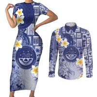 Federated States Of Micronesia Christmas Couples Matching Short Sleeve Bodycon Dress and Long Sleeve Button Shirt Retro Style Dark Version LT05 Navy - Polynesian Pride