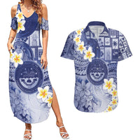 Federated States Of Micronesia Christmas Couples Matching Summer Maxi Dress and Hawaiian Shirt Retro Style Dark Version LT05 Navy - Polynesian Pride