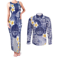 Federated States Of Micronesia Christmas Couples Matching Tank Maxi Dress and Long Sleeve Button Shirt Retro Style Dark Version LT05 Navy - Polynesian Pride