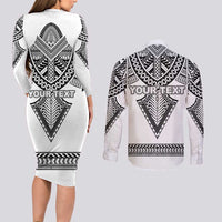 Personalised Melanesian Brotherhood Couples Matching Long Sleeve Bodycon Dress and Long Sleeve Button Shirt With Tribal Pattern LT05 - Polynesian Pride