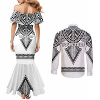 Personalised Melanesian Brotherhood Couples Matching Mermaid Dress and Long Sleeve Button Shirt With Tribal Pattern LT05 - Polynesian Pride