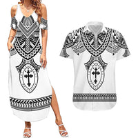 Personalised Melanesian Brotherhood Couples Matching Summer Maxi Dress and Hawaiian Shirt With Tribal Pattern LT05 White - Polynesian Pride