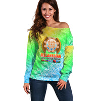 Melanesian Festival 2023 Off Shoulder Sweater Fest'Napuan Colorful Style LT6 Women Green - Polynesian Pride