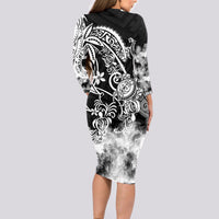 Polynesian Sea Turtle Long Sleeve Bodycon Dress Tribal Black LT6 - Polynesian Pride