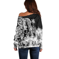 Polynesian Sea Turtle Off Shoulder Sweater Tribal Black LT6 - Polynesian Pride