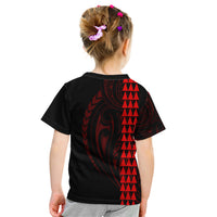 Polynesian Kid T Shirt Hawaiian Warrior and Aloha Girl With Hammerhead Shark Tattoos Red LT6 - Polynesian Pride