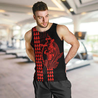 Polynesian Men Tank Top Hawaiian Warrior and Aloha Girl With Hammerhead Shark Tattoos Red LT6 - Polynesian Pride