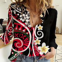 Plumeria Polynesian Women Casual Shirt Trending Red LT6 Female Red - Polynesian Pride