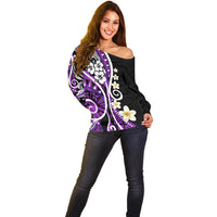 Plumeria Polynesian Off Shoulder Sweater Trending Purple LT6 - Polynesian Pride