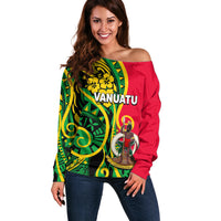 (Custom Personalised) Vanuatu Off Shoulder Sweater Polynesian Patterns LT6 Women Green - Polynesian Pride