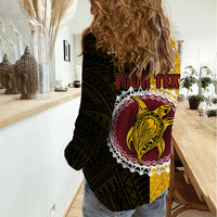 Custom Manihiki Of Cook Islands Women Casual Shirt Mix Half Black LT6 - Polynesian Pride