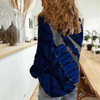 Polynesian Guam Women Casual Shirt with Coat Of Arms Claws Style - Blue LT6 - Polynesian Pride